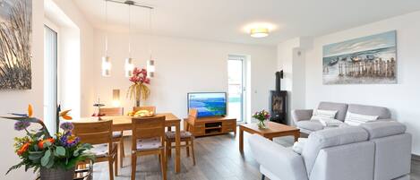TV, fireplace