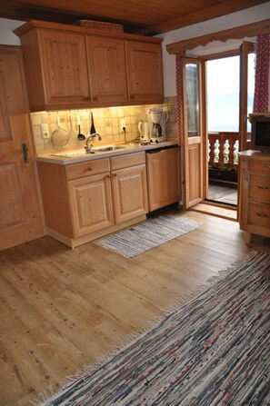 Fridge, microwave, oven, high chair