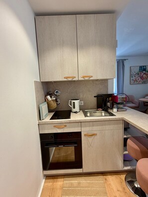 Fridge, oven, electric kettle, toaster - Vacation apartment 1 - Holiday apartments by the lake - Hinterseer (Schliersee)