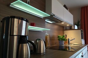 Fridge, microwave, oven, dishwasher