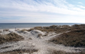 A sandy beach with dunes and a lifebuoy. - 1 bedroom beautiful home in Borrby (Borrby)