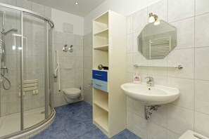 Shower, soap, toilet paper