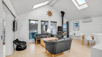 Télévision, cheminée, lecteur de DVD