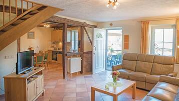 Télévision, cheminée, baby-foot, table de tennis de table