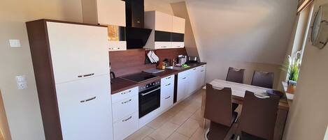 Fridge, microwave, oven, dishwasher