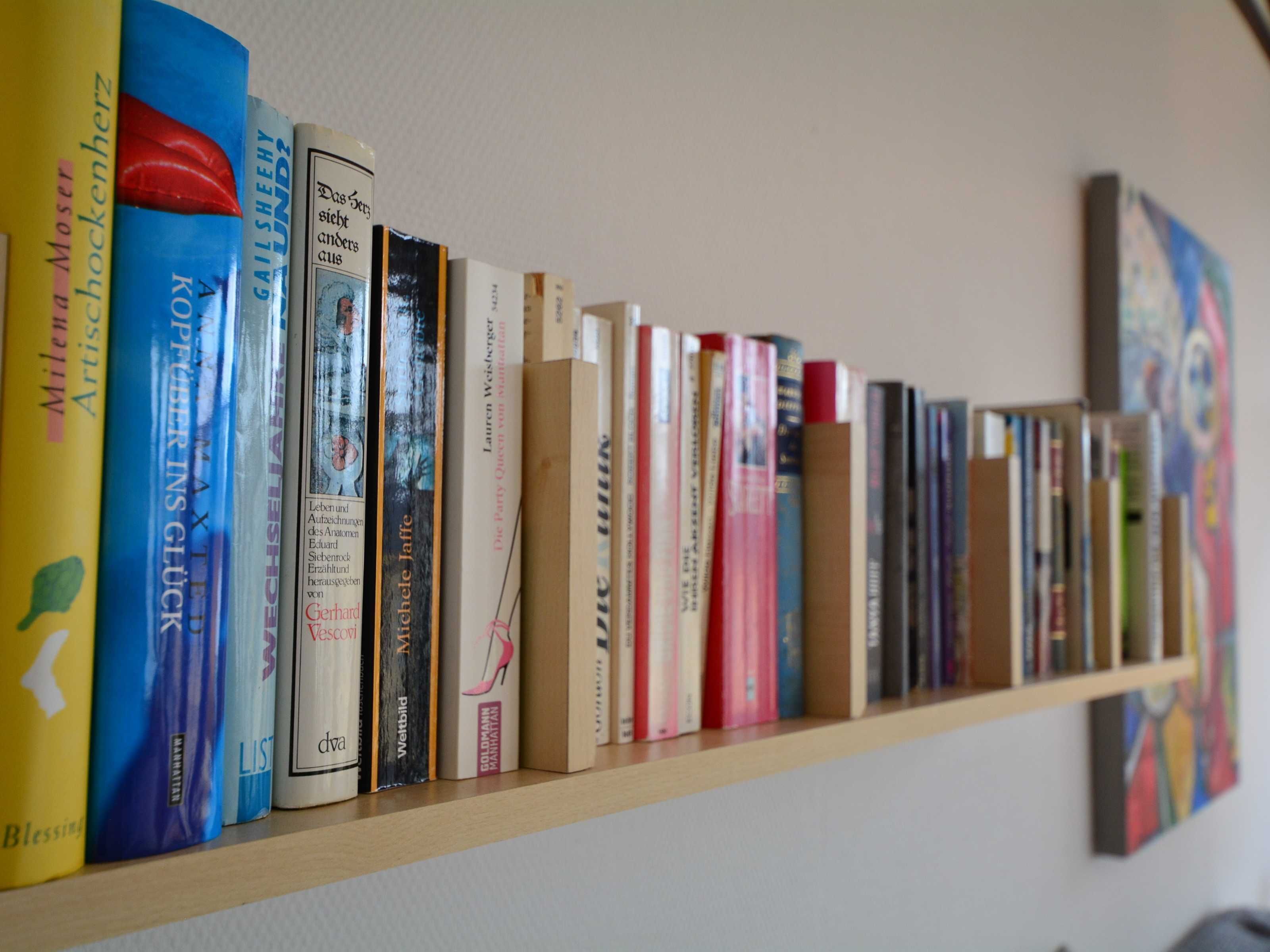 Una estantería con una variedad de libros.