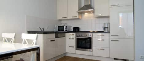 Fridge, microwave, oven, dishwasher