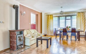 Televisión, chimenea y reproductor de DVD
