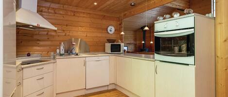 Fridge, stovetop, dishwasher, coffee/tea maker