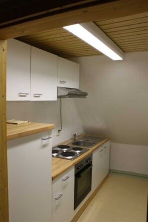 Fridge, microwave, oven, high chair