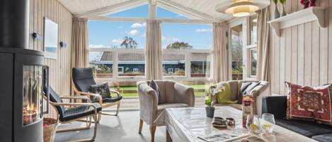 Televisión, chimenea y reproductor de DVD