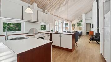 Frigorífico, placa de cocina, lavavajillas y cafetera o tetera