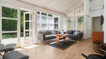 Una televisión, una chimenea, un reproductor estéreo