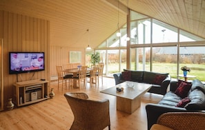 Televisie, een open haard en een dvd-speler