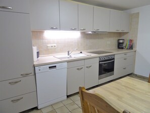 Fridge, microwave, oven, dishwasher