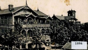 A large, ornate building with multiple windows and a tower, labeled 1894. - 1st vacation apartment - Villa Fanny (Sassnitz)