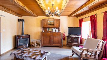 TV, fireplace, table football