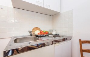 Fridge, stovetop, coffee/tea maker