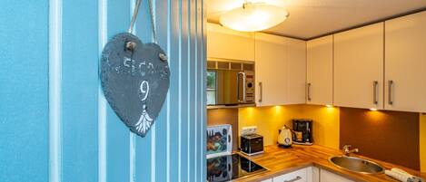 Fridge, microwave, dishwasher