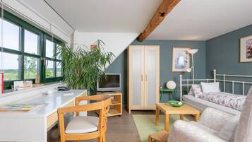 1 slaapkamer, een bureau, reisbedje, wifi