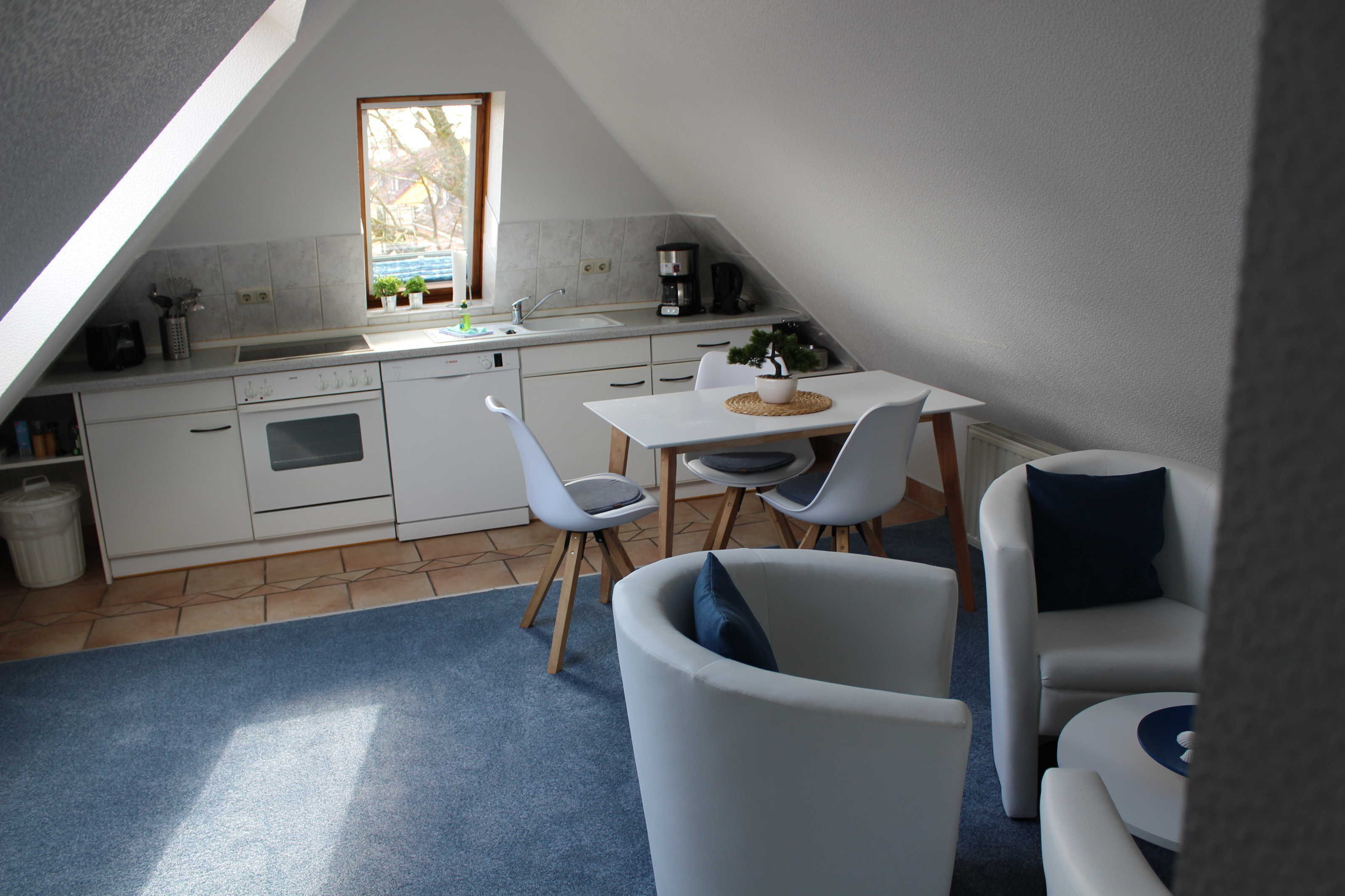 Réfrigérateur, un four, lave-vaisselle, cafetière-théière