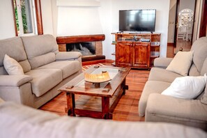 Televisión y chimenea 