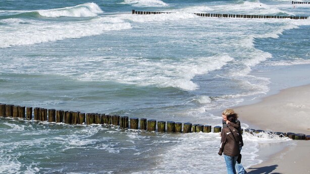 A beach with waves crashing onto wooden groynes. - Apartment with Jacuzzi (5) - Apartment near the beach (Nienhagen)