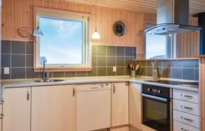 Fridge, stovetop, dishwasher, coffee/tea maker