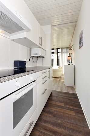 Fridge, microwave, oven, coffee/tea maker