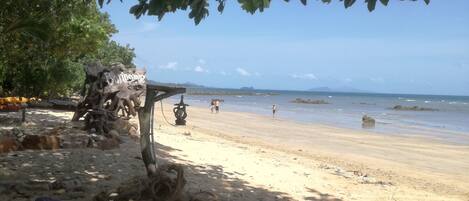 On the beach, sun loungers, snorkeling, beach bar