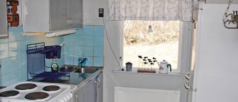 Fridge, stovetop, coffee/tea maker