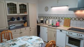 Fridge, oven, dishwasher, coffee/tea maker