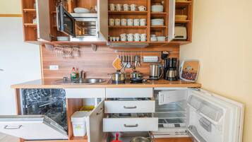 Fridge, microwave, dishwasher