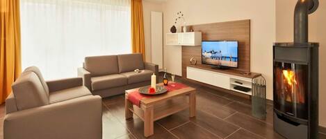 TV, fireplace