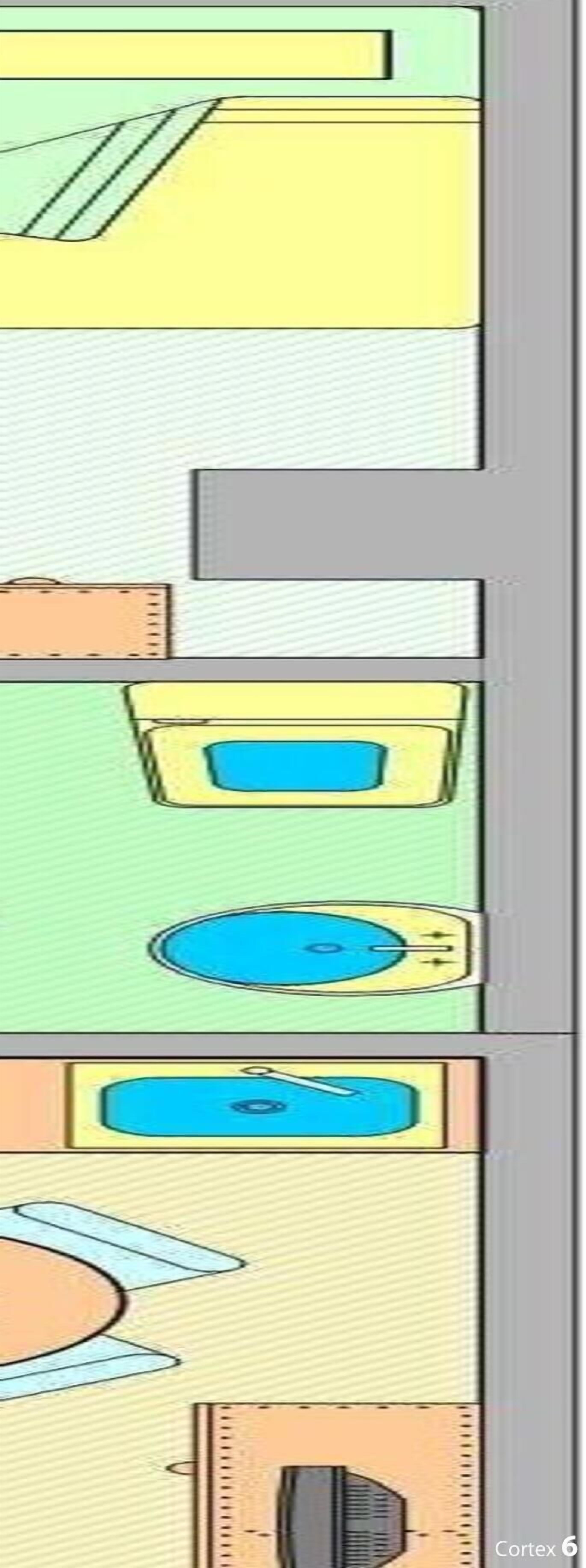 A hotel room layout with a bed, a bathroom, and a small sitting area.
