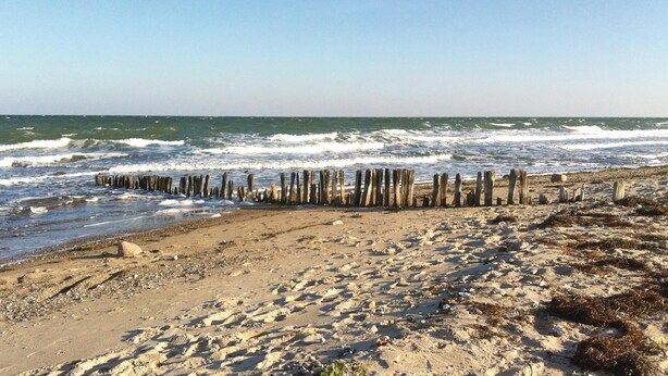 A beach with a wooden breakwater extending into the sea. - Nice home in Süssau/Ostsee with sauna (Süssau/Ostsee)