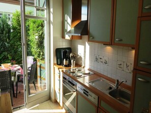 Fridge, microwave, oven, dishwasher