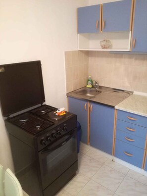 Fridge, oven, stovetop, coffee/tea maker