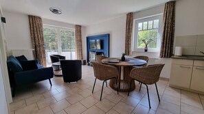 TV, fireplace