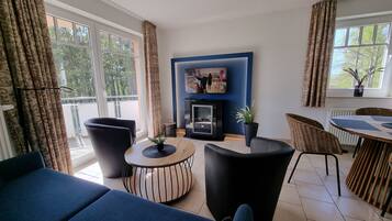 TV, fireplace