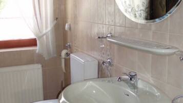 Hair dryer, towels, toilet paper