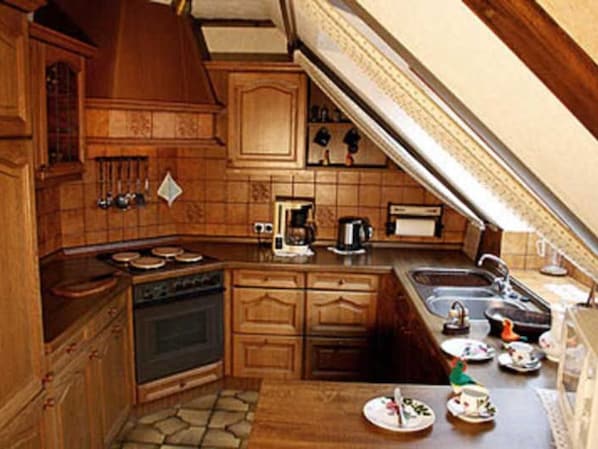 Fridge, microwave, oven, coffee/tea maker