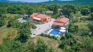 A villa with a swimming pool, surrounded by lush greenery and hills. - Pet friendly home in Labin (Labin)