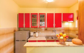Fridge, stovetop, coffee/tea maker, cookware/dishes/utensils