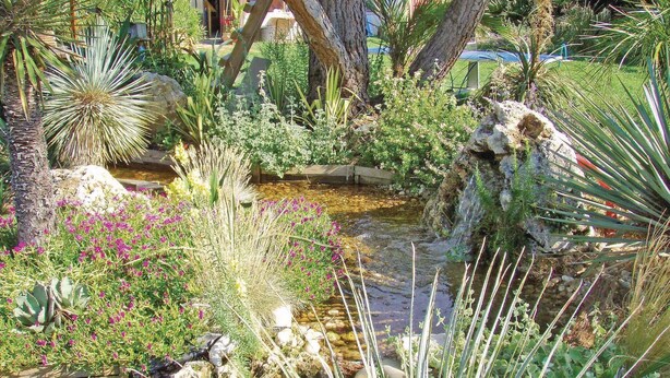 A garden with a variety of plants, a small stream, and a rocky area. - Amazing home in Rioux (Rioux)