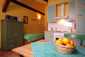 Fridge, microwave, oven, high chair - Apartment 2 - The Mouse - Vacation at Duckwitz Castle (Behren-Lübchin)