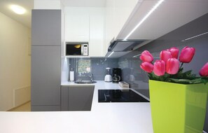 Réfrigérateur, micro-ondes, plaque de cuisson, lave-vaisselle