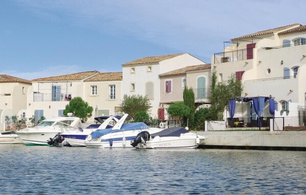 A marina with several boats docked.