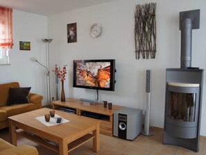 Televisión y chimenea 