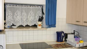 Fridge, microwave, oven, coffee/tea maker